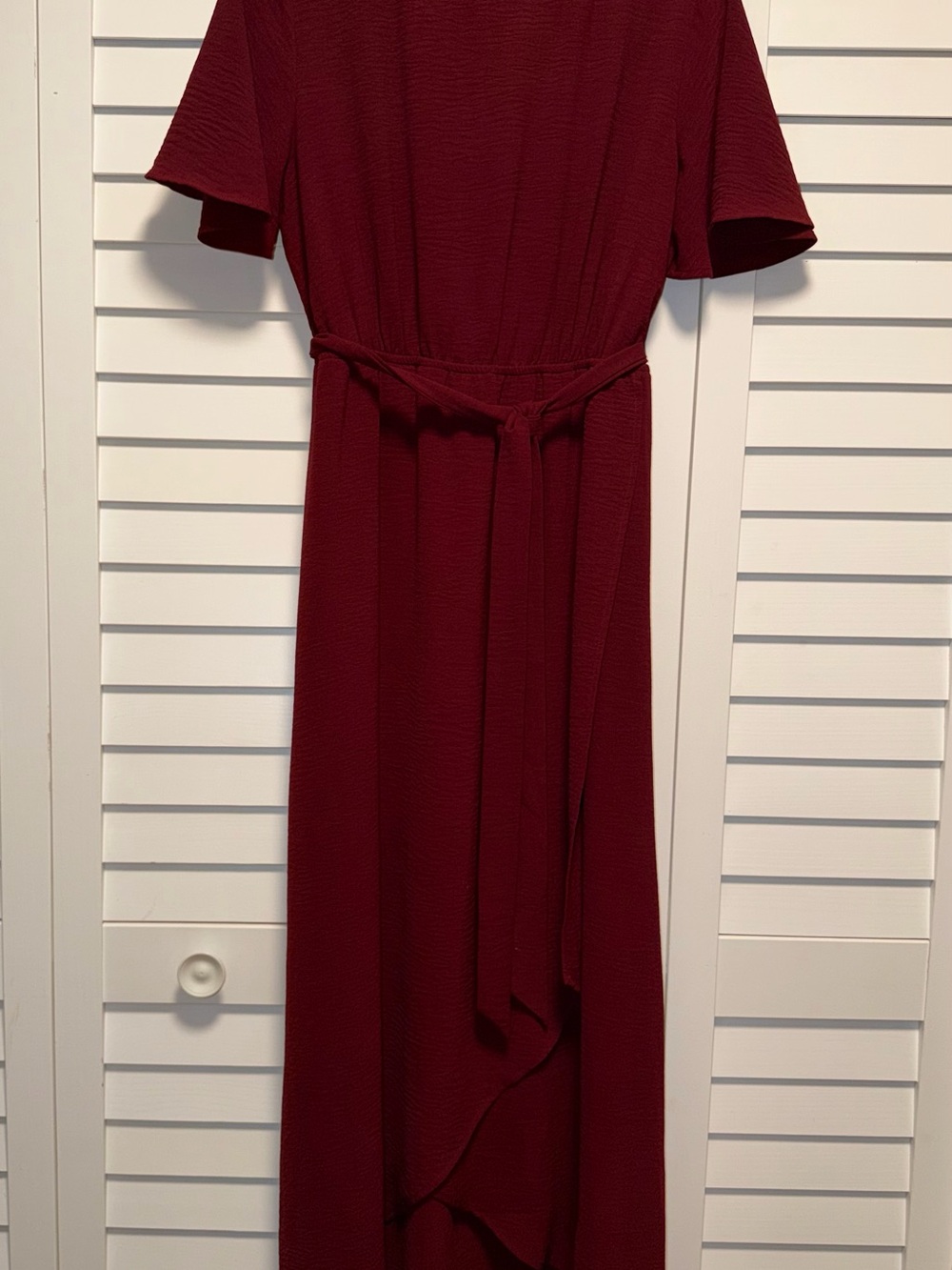 Elegant Piper & Scoot Exclusive Burgundy Short-Sleeve Belted Maxi Dress Sz L